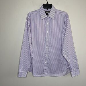 MICHAEL KORS Mens Classic-Fit Button-Up Shirt Pink Blue Striped Cotton Medium M
